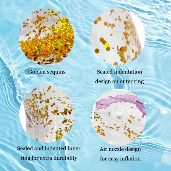 1 pce gold sequin inflatable swimming ring for water sports and water training, multiple sizes available swimming pool lifebuoy