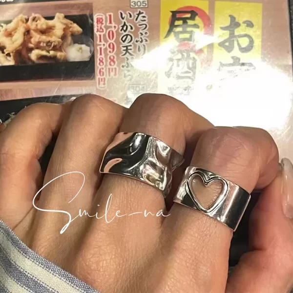 foxanry hollow love heart wide rings for women couples korean fashion creative simple classic elegant daily party jewelry gifts