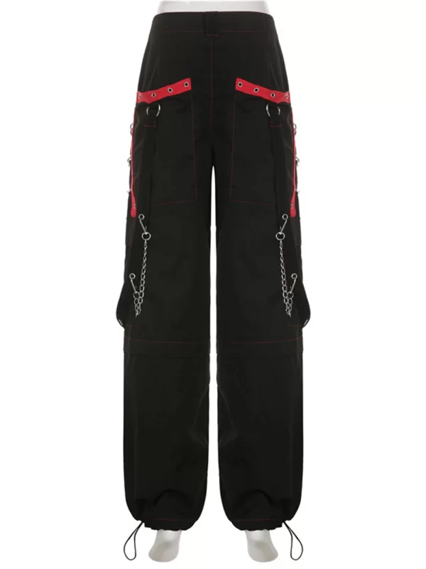 cyber punk unisex cargo wide leg pants chain bandage ruched tie capris pants women gothic baggy trousers bf hippie grunge jogger