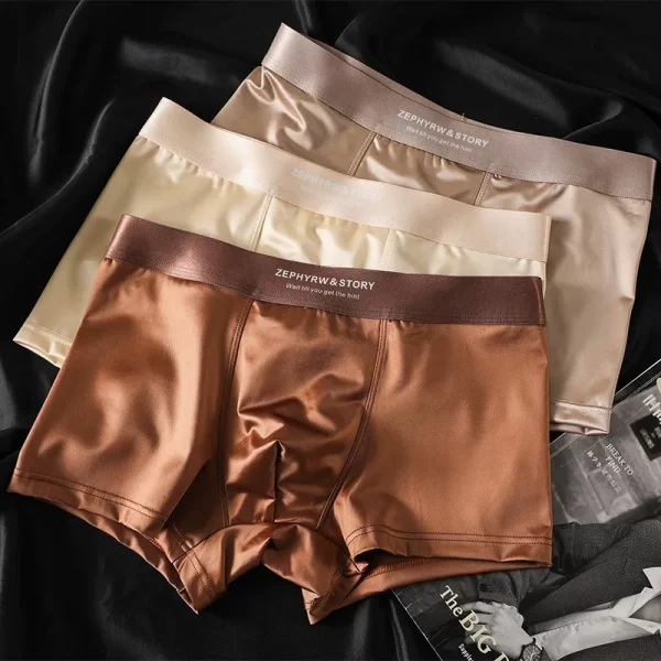3pcs luxury ice silk satin like men's underpants man underwear smooth cool solid breathable boxer shorts