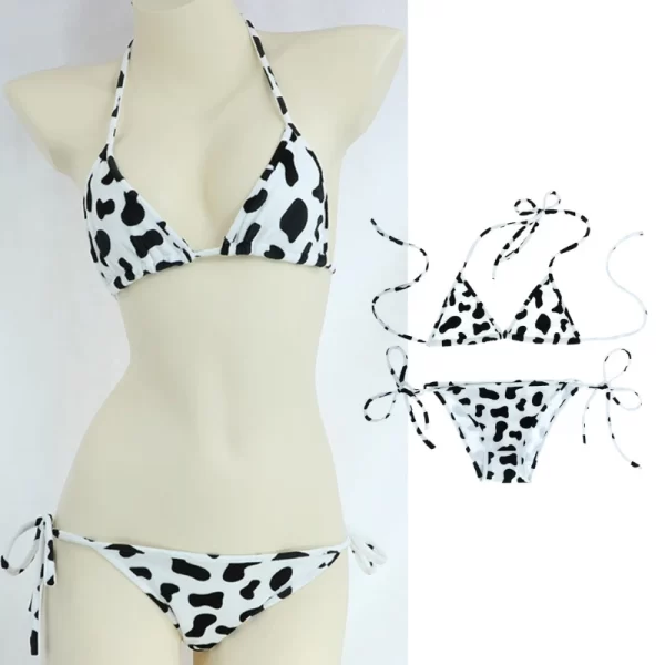 womens bikini set japanese style cute milk cow dotted mini bikini sets underwear halter neck bras top with briefs panty