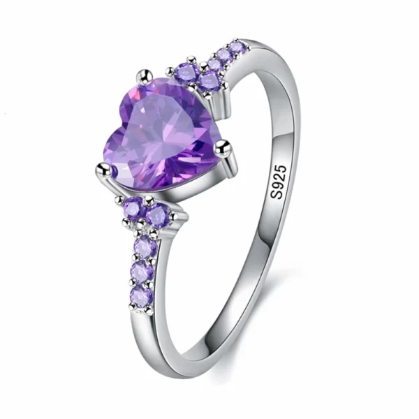 luxury created amethyst ring fashion women wedding band jewelry cute heart purple crystl tibetan silver ring dropshipping