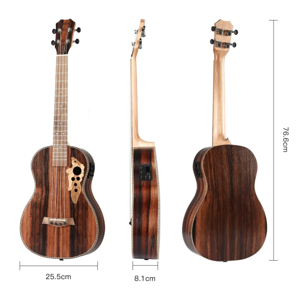 30 inch all blackwood baritone acoustic electric left hand ukulele with truss rod with eq with gig bag,strap,nylon string