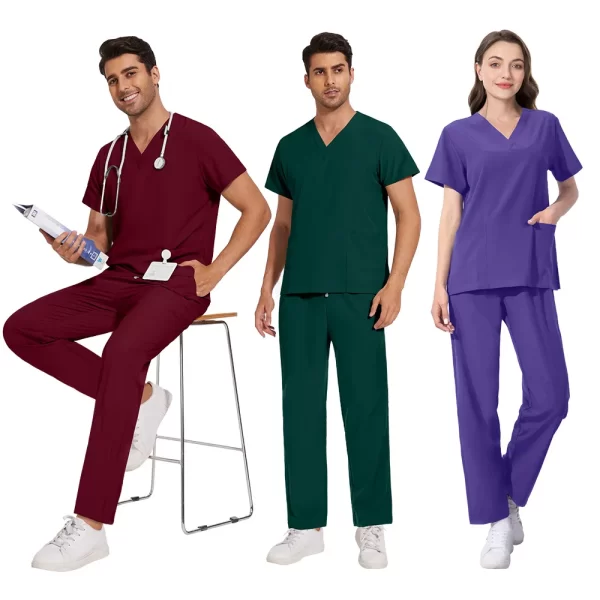 unisex v neck scrubs top solid color quick dry lightweight dental clinic uniform hand wash surgical workwear basic tee shirt