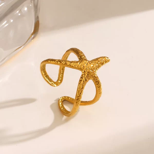 lats beach style stainless steel starfish open ring for women men metal waterproof fashion gold silver color jewelry gift
