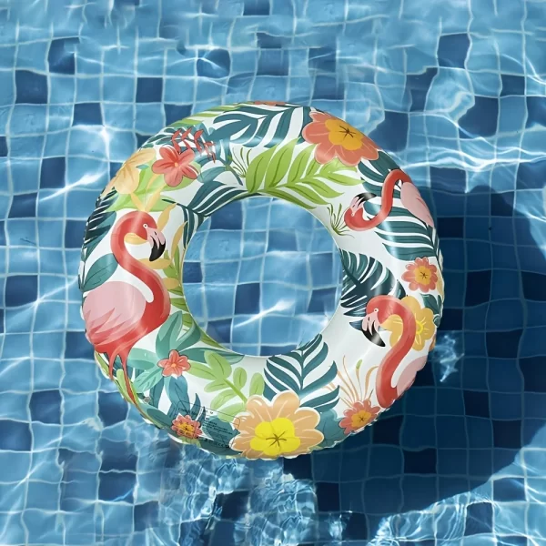 1pc flamingo & tropical leaf inflatable swim ring colorful pvc pool float swimming circle pool party fun water rest accessories