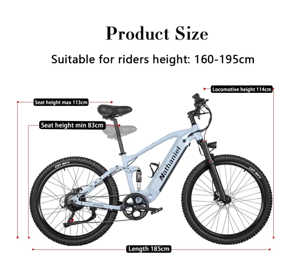 nathaniel syr03 electric bike 27.5"48v1000w adult electric assisted bike 45ah 2large capacity detachable lithium batteries ebike