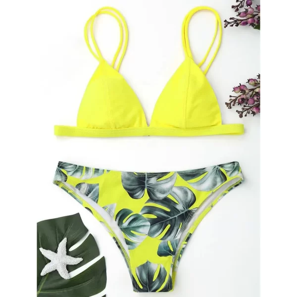 leaves print bikinis set for women swimwear 2024 padded push up beachwear bather bathing set beachwear summer bikini set femme