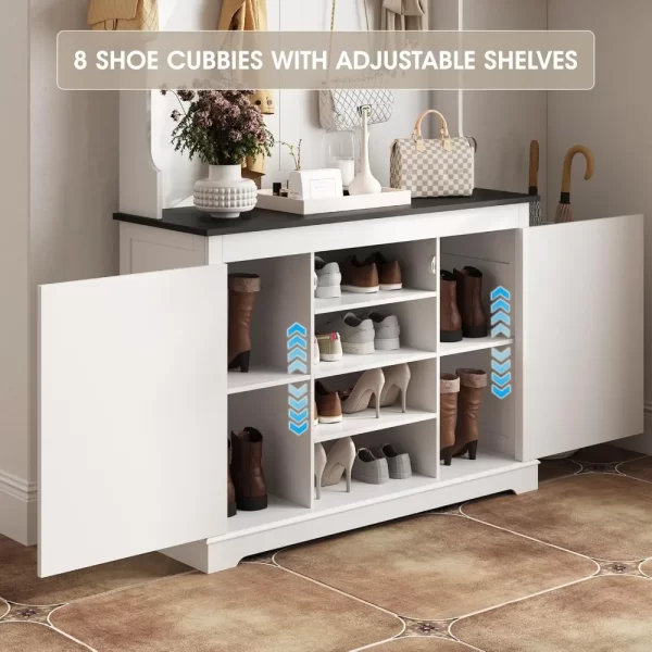 free delivery farmhouse narrow coat rack with shoe storage, 12 shoe cubbies&7 coat hooks,entryway furniture with hall tree new