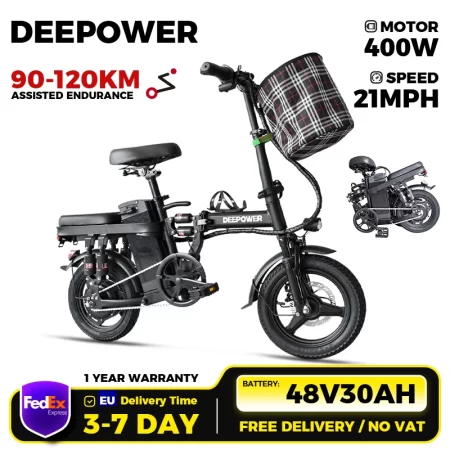 deepower k300 electric bike for adult, 21mph folding ebike, mini electric bicycle, 3 levels assist, multi shock ebike,400w motor