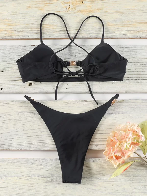low waist bikinis solid bathsuit for women sexy swimsuit 2025 swimwear push up beachwear cut out bathing suits