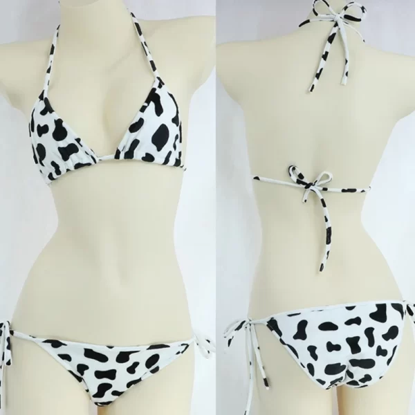 womens bikini set japanese style cute milk cow dotted mini bikini sets underwear halter neck bras top with briefs panty