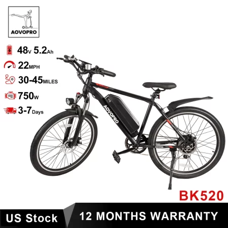 aovopro electric bicycle 26 inch tires 750w e bike 48v 5.2ah e mountain bike 7 speed long range ebike adult electric bike