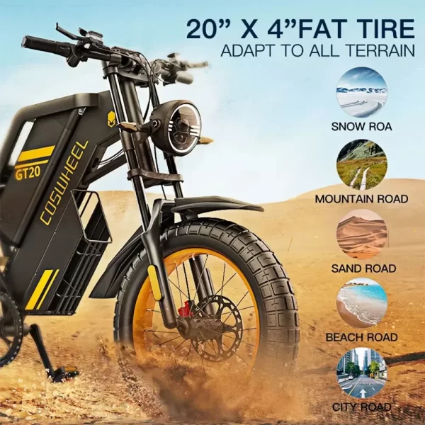 electric bicycle coswheel gt20 pro 3000w 48v 40ah ebike max 145 miles fat tire mountain electric bike adult off road motorcycle