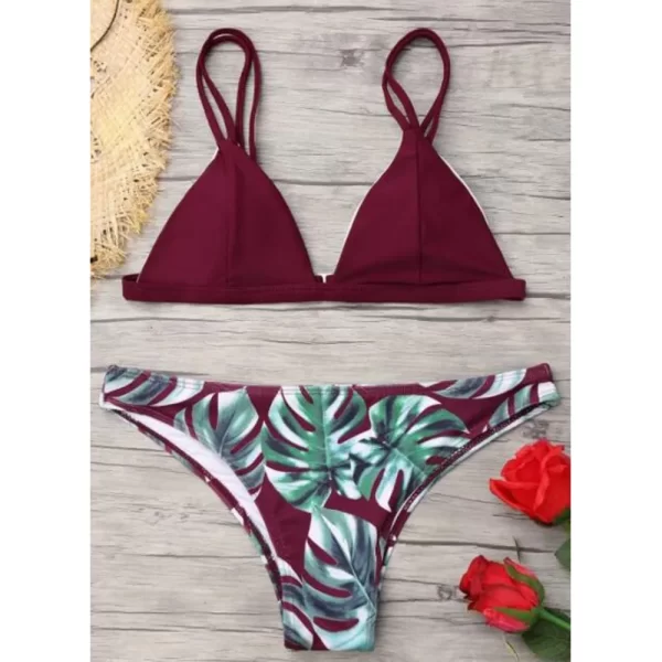 leaves print bikinis set for women swimwear 2024 padded push up beachwear bather bathing set beachwear summer bikini set femme