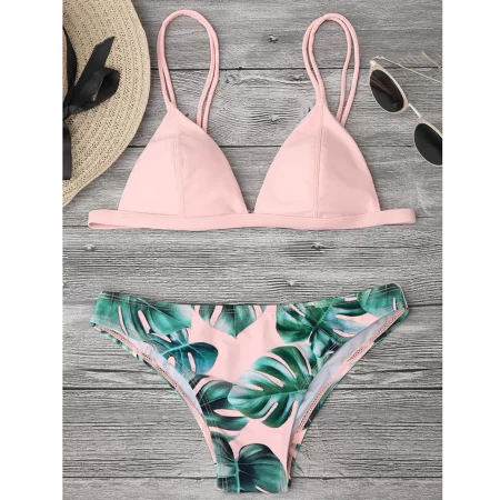 leaves print bikinis set for women swimwear 2024 padded push up beachwear bather bathing set beachwear summer bikini set femme