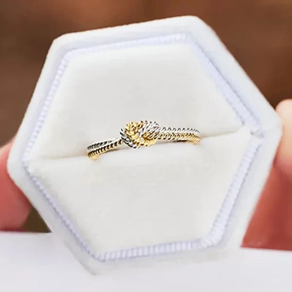 caoshi chic two tone style finger ring for women fashion knot shape jewelry female daily wearable versatile accessories gift