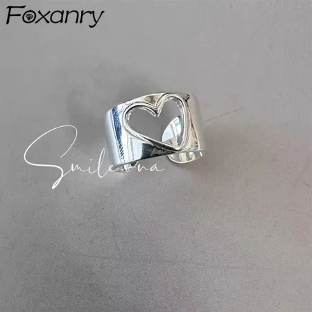 foxanry hollow love heart wide rings for women couples korean fashion creative simple classic elegant daily party jewelry gifts