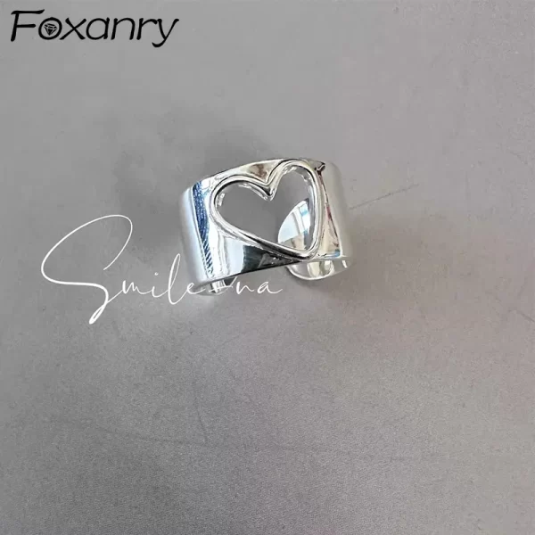 foxanry hollow love heart wide rings for women couples korean fashion creative simple classic elegant daily party jewelry gifts