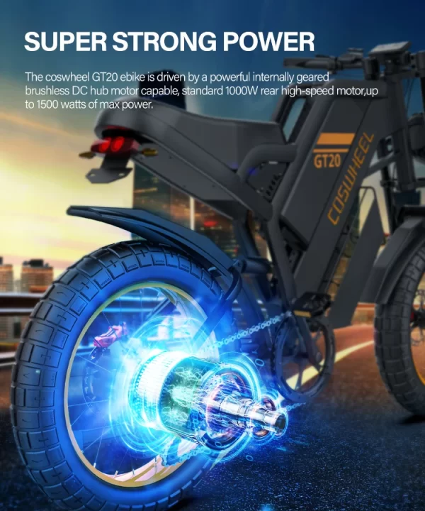 coswheel gt20 por electric bicycle peak 3000 watt motor 48v40ah lithium battery e bike 20 inch fat tire mountain electric bike