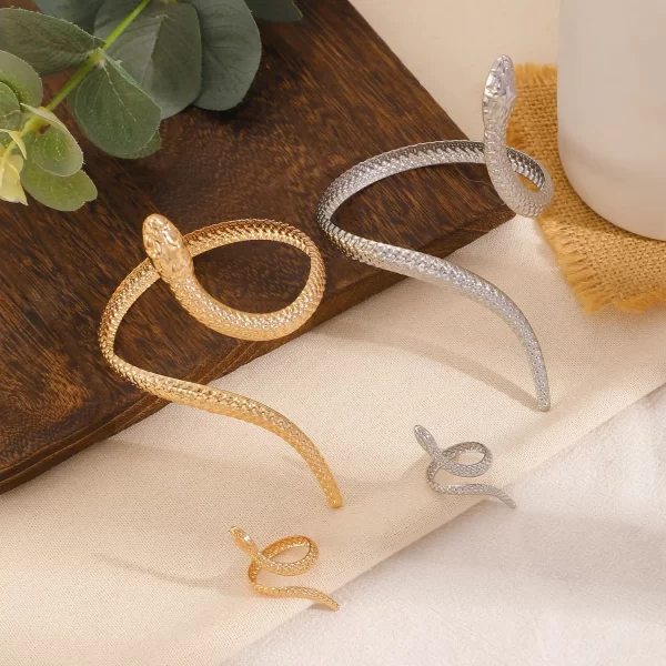 kmvexo 2025 punk snake bangles ring set for women snake opening cuff bracelet aesthetic fashion jewelry pulseras mujer manchette