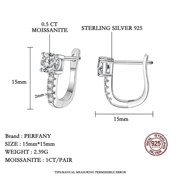 perfany 0.5ct moissanite hoop earrings women's 100% pure silver shiny laboratory diamond fashion wedding high end jewelry