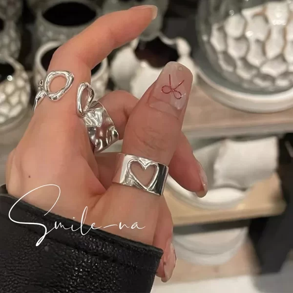 foxanry hollow love heart wide rings for women couples korean fashion creative simple classic elegant daily party jewelry gifts