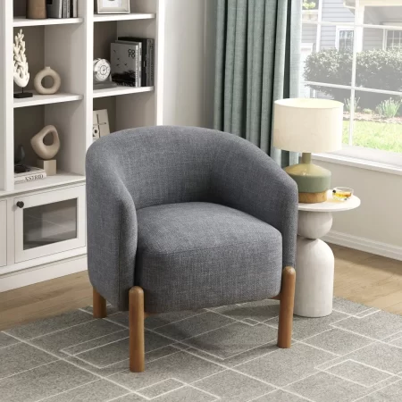 style comfort accent chair gray upholstery durable frame solid wood legs contemporary living room furniture 1pc