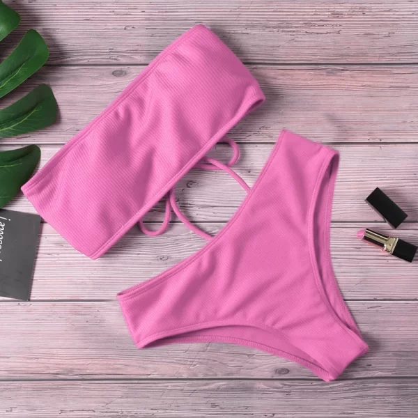 2024 new bikini high waist strapless sexy bikini women swimwear women fashion swimsuit padded bathing suit monokin pure color