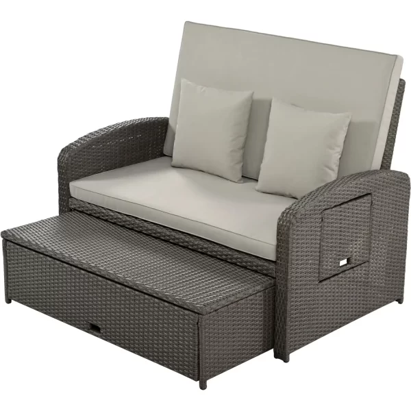 topmax pe wicker rattan double chaise lounge, 2 person reclining daybed with adjustable back and cushions, free furniture protec