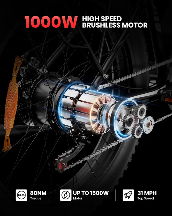 amyet eb26 electric bike for adults 1000w electric bicycle 48v 15ah e bike 26" fat tire mountain 31mph dual shock absorber ebike
