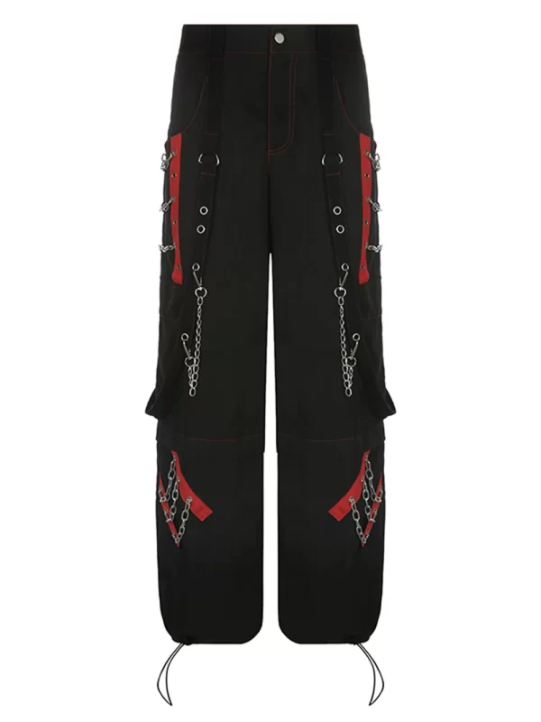 cyber punk unisex cargo wide leg pants chain bandage ruched tie capris pants women gothic baggy trousers bf hippie grunge jogger