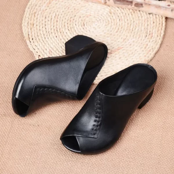 thick heeled soft leather outer slippers fish mouth comfortable versatile mid heeled women sandals women's mother's shoes women