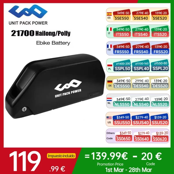hailong polly 21700 ebike battery 48v 52v 25ah 60v 36v 20ah electric bicycle bateria pack for 2000w 1500w 1000w 500w 350w 250w