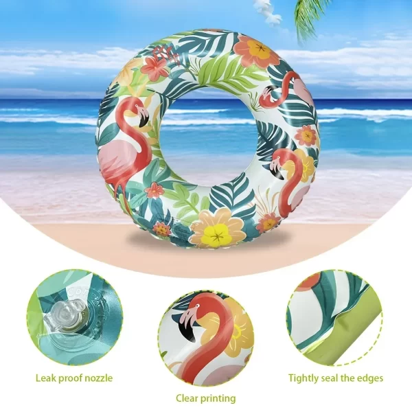 1pc flamingo & tropical leaf inflatable swim ring colorful pvc pool float swimming circle pool party fun water rest accessories