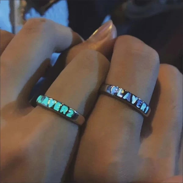 fashion blue love heart luminous ring for women men retro glow in dark silver color adjustable couple finger rings jewelry gift