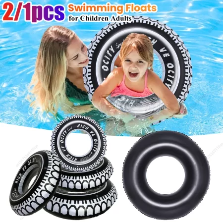 tire pattern inflatable pool toy swim ring leakproof pvc pool floats thickened swim tube for children adults pool accessories