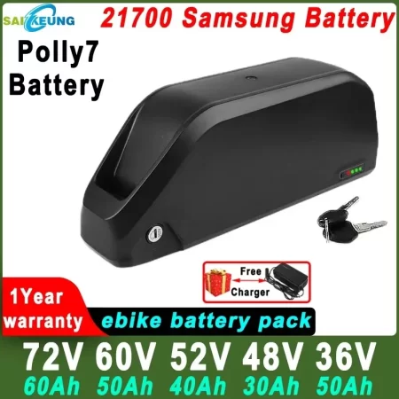 electric bike down tube 36 48v 52 60v 72v hailong polly dp7 21700 lithium battery 25ah 30 40ah 50 60ah bafang 300w 3000w battery