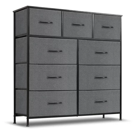 simenmax 9 drawers dresser for bedroom, tall fabric closet chests organizer tower furniture with wooden top metal frame