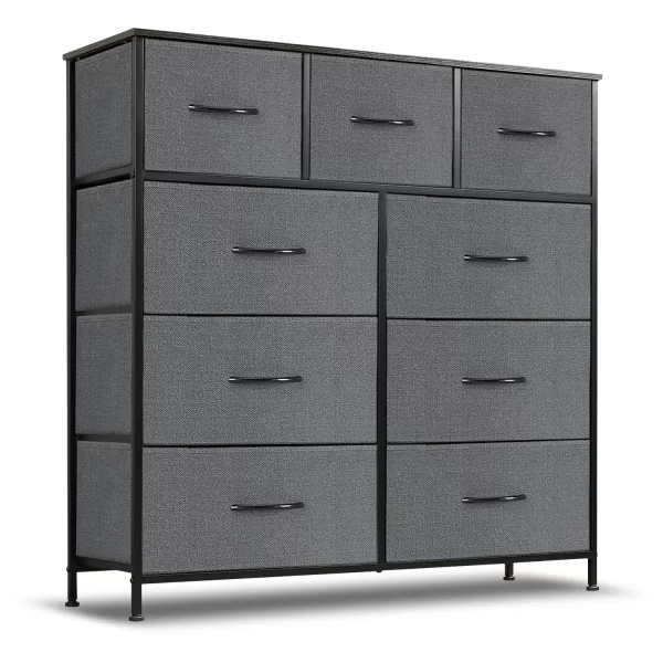 simenmax 9 drawers dresser for bedroom, tall fabric closet chests organizer tower furniture with wooden top metal frame
