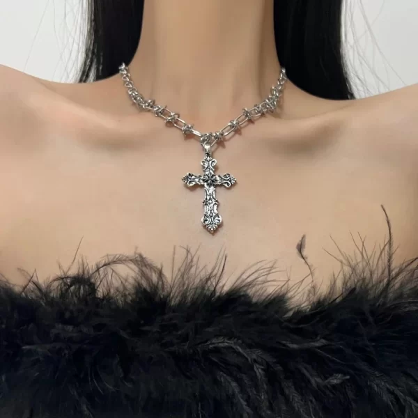 vintage cross pendants necklace for women kpop punk chain necklaces long korean fashion retro jewelry on the neck gift