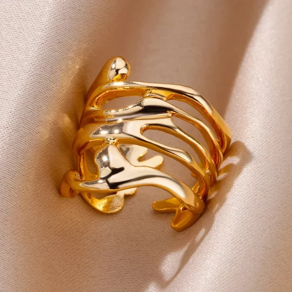 stainless steel rings for women men gold color hollow wide open ring female male fashion wedding party finger jewelry gift 2024