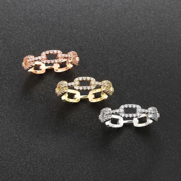 chic dazzling cuban link chain rings for women ice out micro pave zirconia tennis ring fashion accessories hiphop rock jewelry