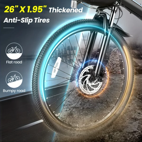 26" folding electric bike for adults, with 500w motor,48v 20mph removable battery, up to 50miles range, cruise control