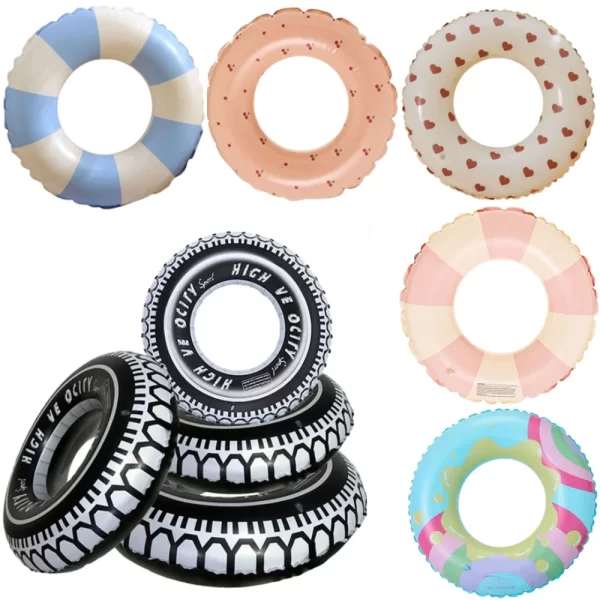 tire pattern blow up swim tube leakproof inflatable swim ring swimming rings floaties thickened pool rings for kids adults