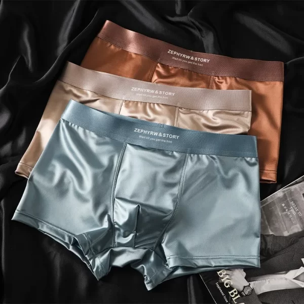 3pcs luxury ice silk satin like men's underpants man underwear smooth cool solid breathable boxer shorts