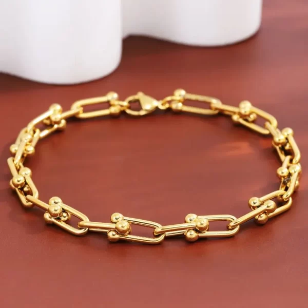 fashion charm u shaped bracelet for women men stainless steel 18k gold plated chain unisex jewelry gift daily wear