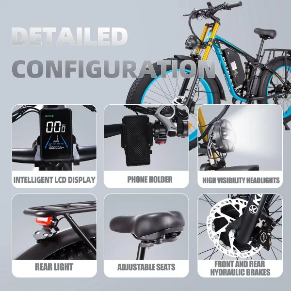 keteles k800 pro adult off road electric bicycle, 2000w/1000w motors, 23ah/ 17.5ah battery, 4.0'' fat tire full suspension ebike