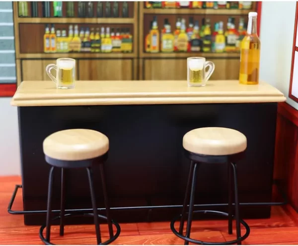 dollhouse furniture metal bar table & chair with wood top pub set 1:12 scale miniature accessories bar counter stool mini
