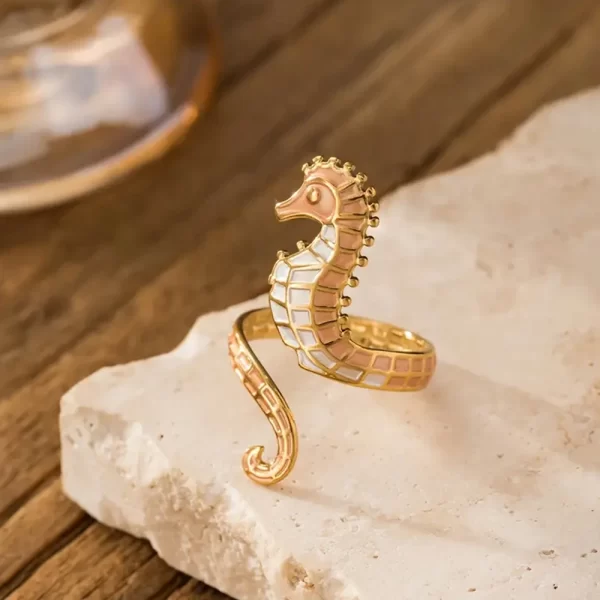 alloy enamel craftsmanship, colorful seahorse shape women's fashion ring adjustable open design ideal for wearing menstruction and party